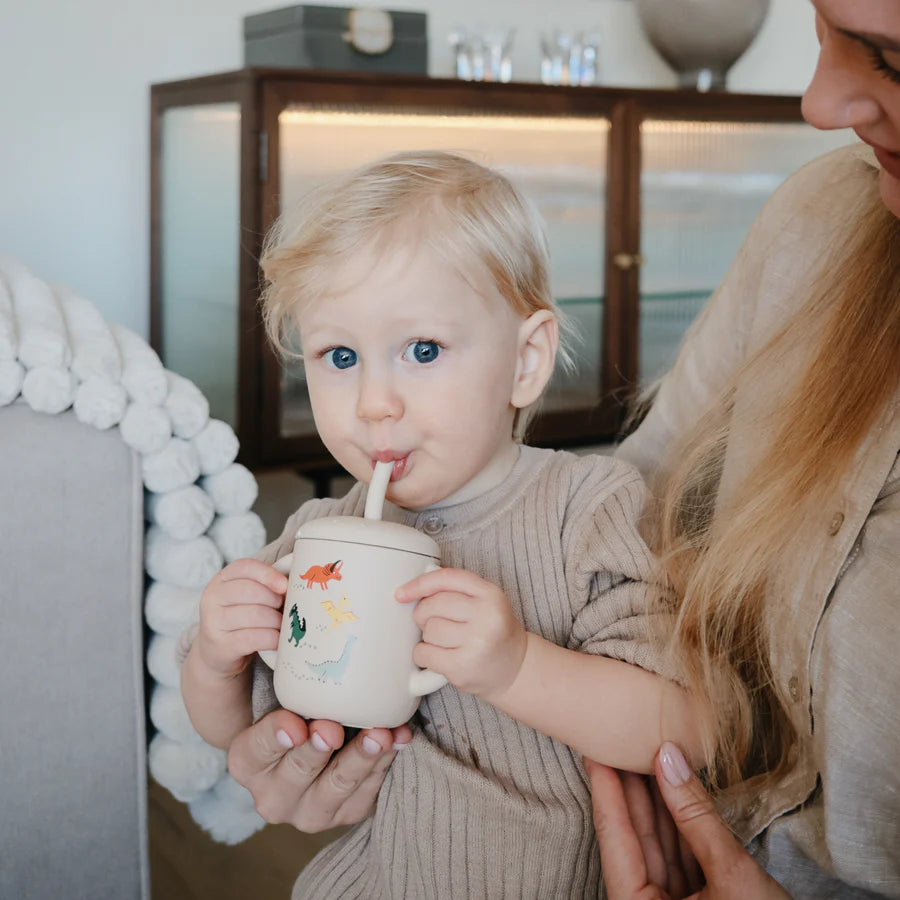 Silicone Training Cup + Straw - Dinosaurs | Mushie
