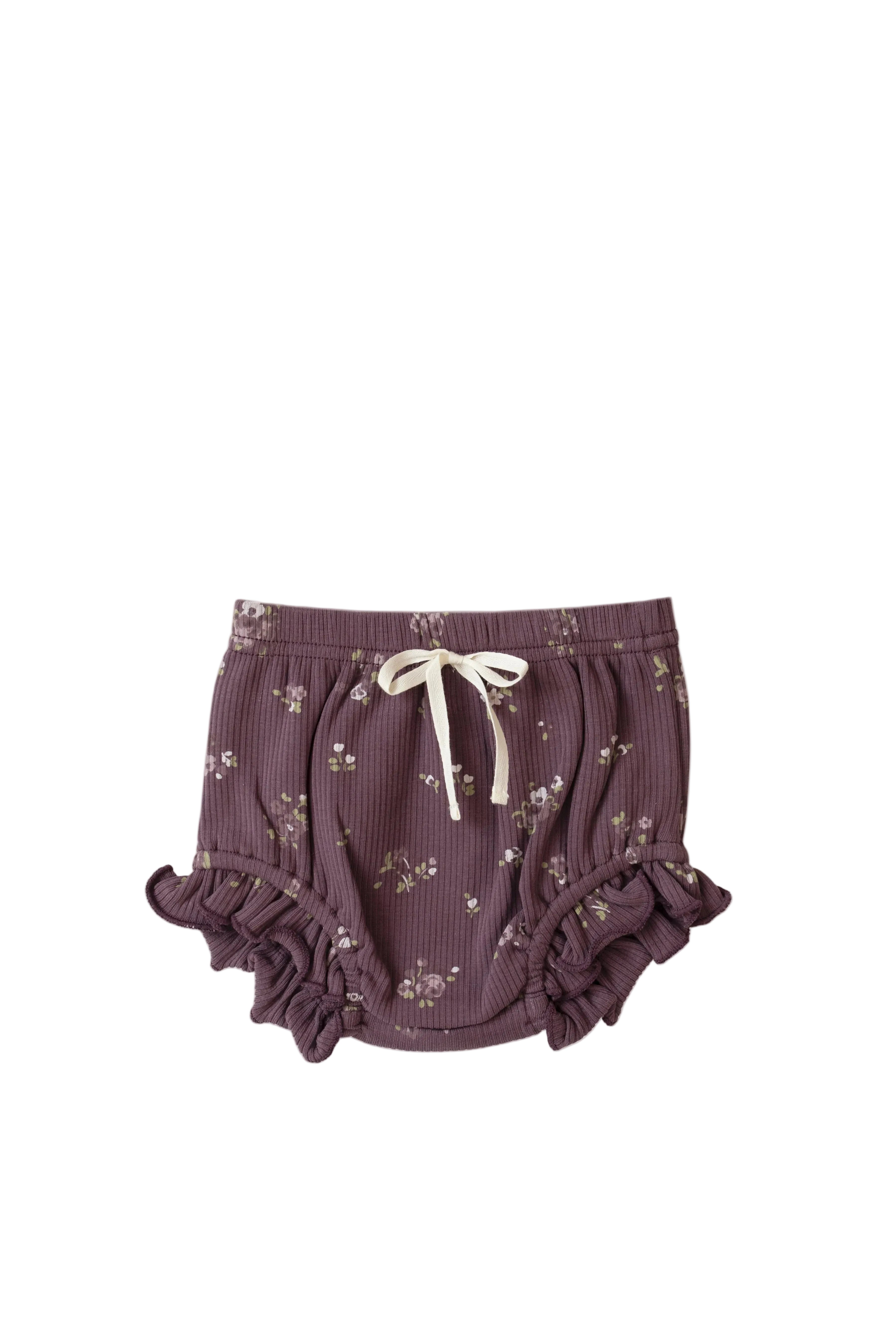 Organic Cotton Fine Rib Frill Bloomer - Petite Fleur Lava Smoke | Jamie Kay