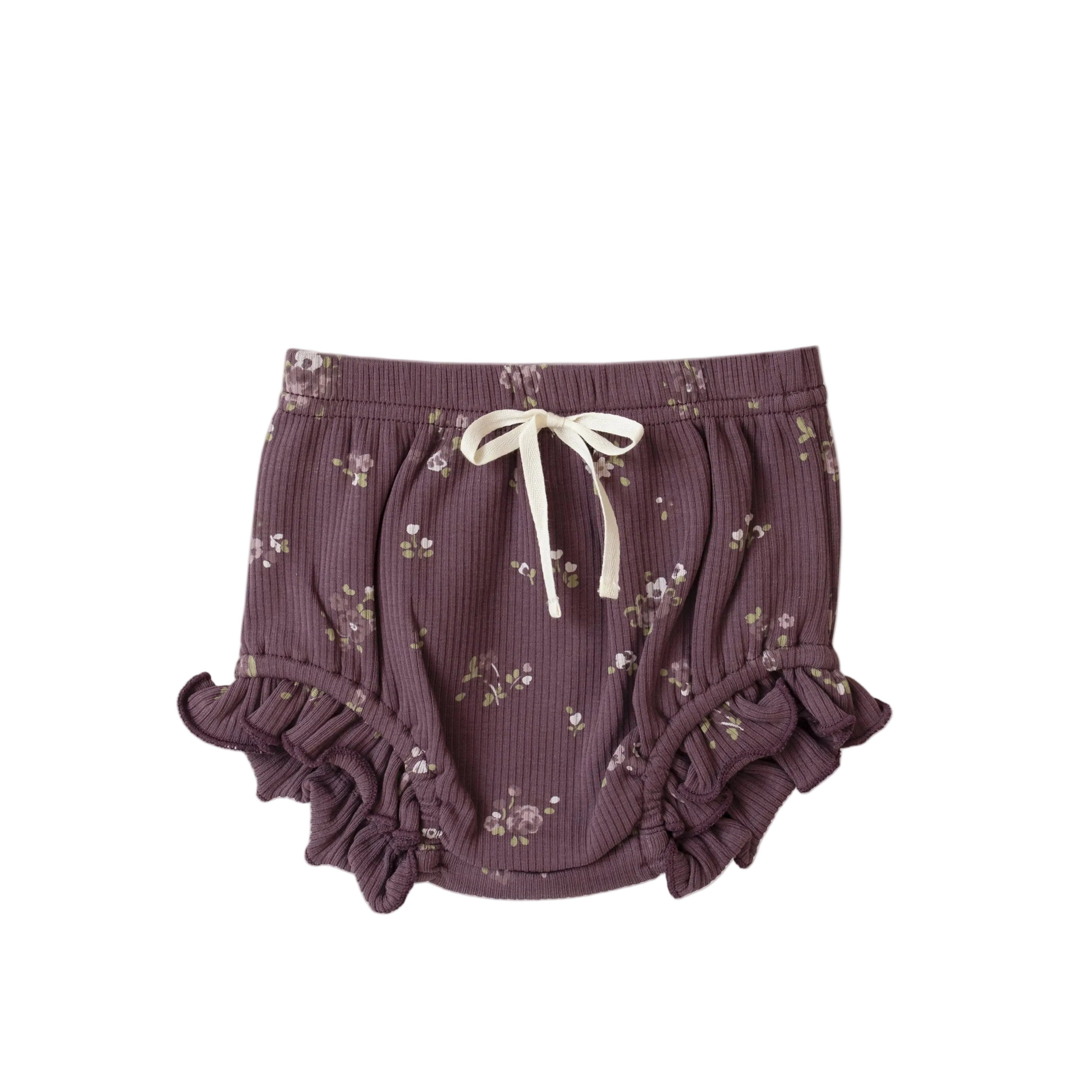 Organic Cotton Fine Rib Frill Bloomer - Petite Fleur Lava Smoke | Jamie Kay
