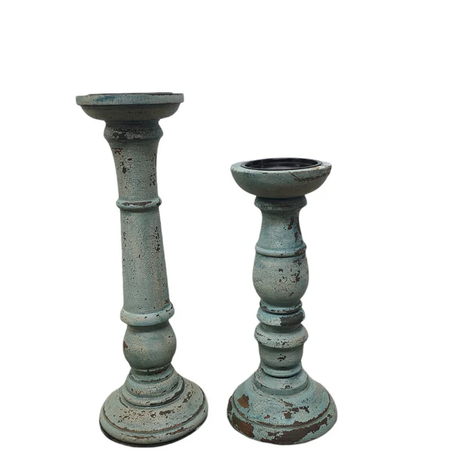 Distressed Candle Stick - Blue | Blue Goose Imports