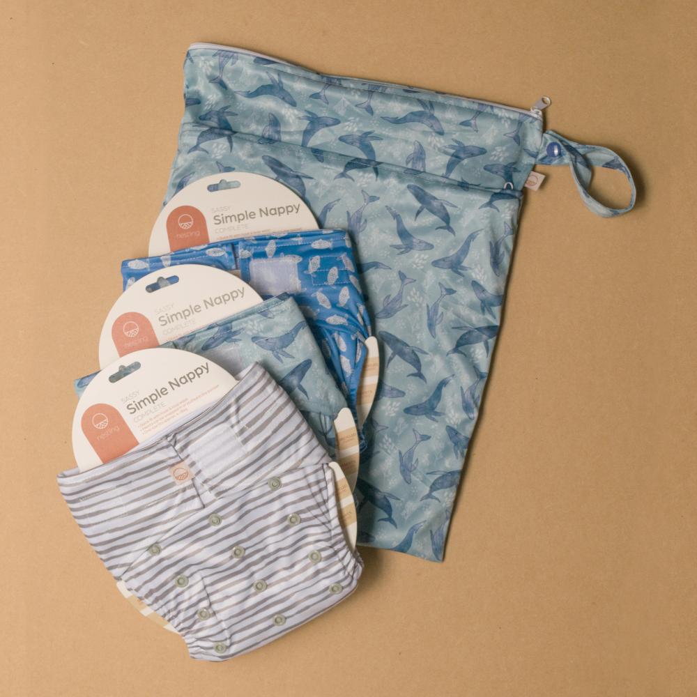 Double Pocket Wet Bag - Whales | Nestling
