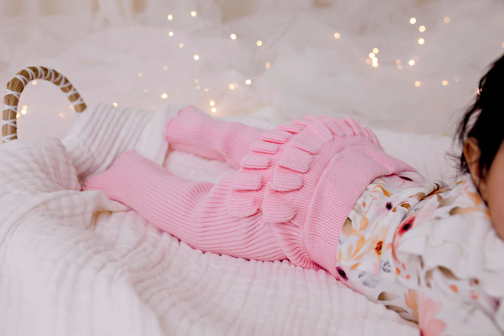 Frilly Ribbed Leggings || Blush | Confetti Kidz
