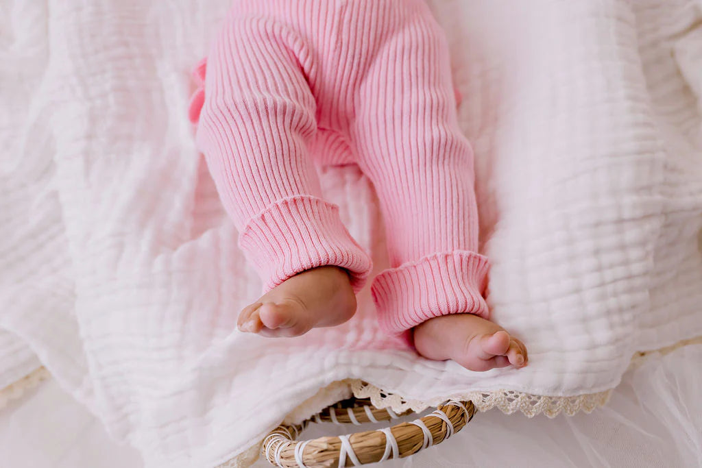 Frilly Ribbed Leggings || Blush | Confetti Kidz