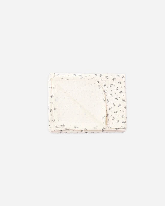 Pointelle Baby Blanket Blue Ditsy - Natural | Quincy Mae