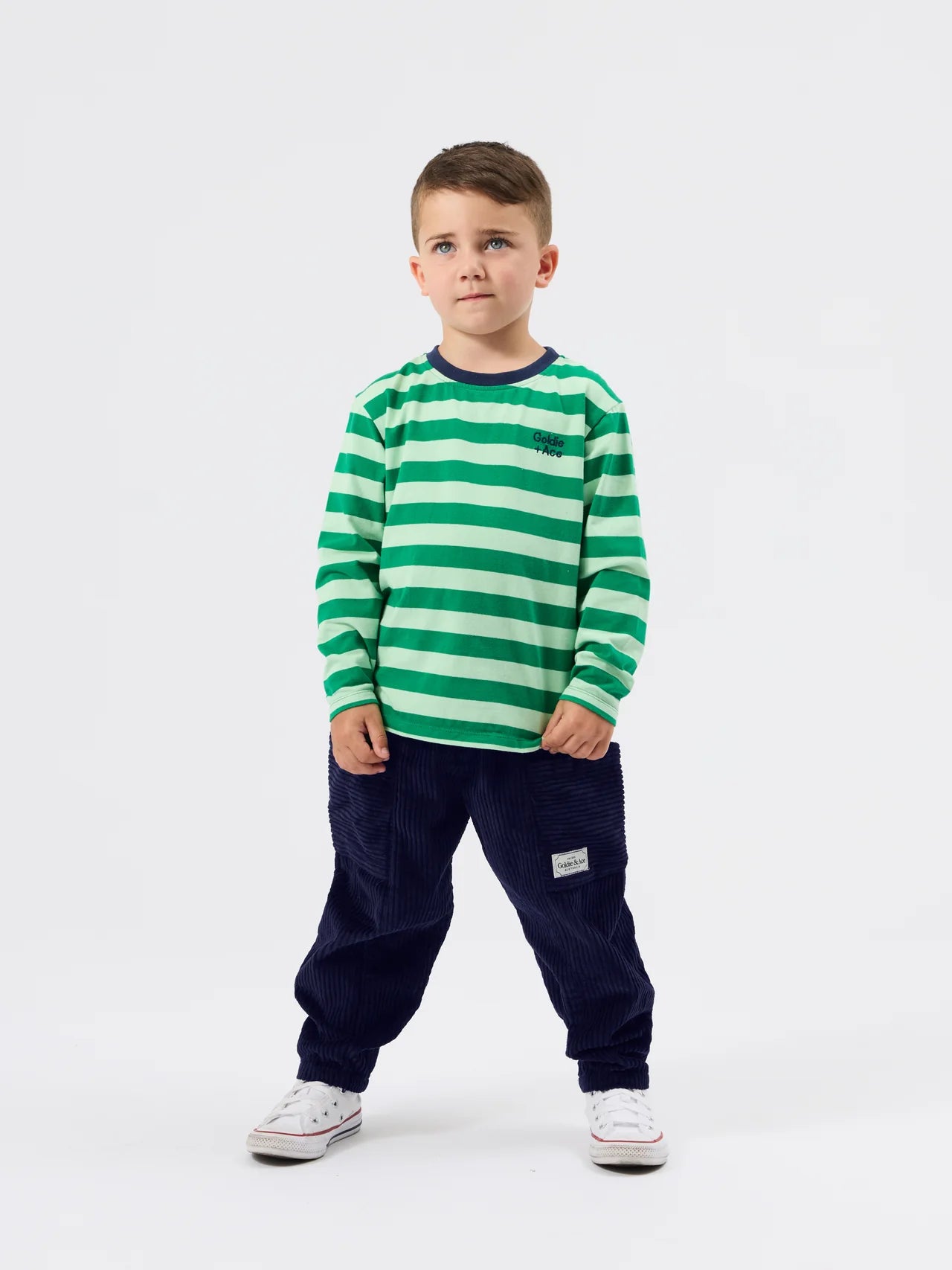 ESSENTIAL STRIPE LONG SLEEVE TOP GREEN | Goldie + Ace