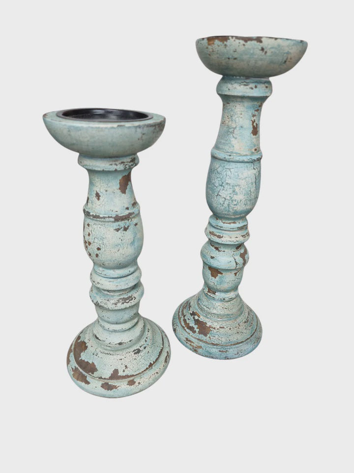Distressed Candle Stick - Blue | Blue Goose Imports