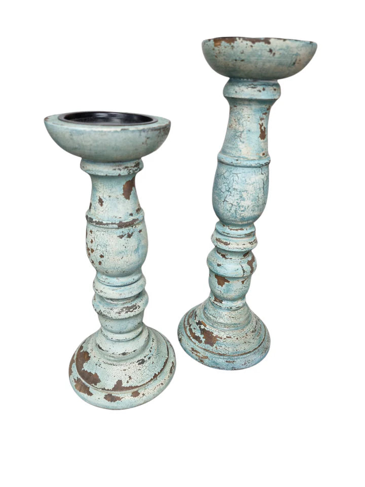 Distressed Candle Stick - Blue | Blue Goose Imports