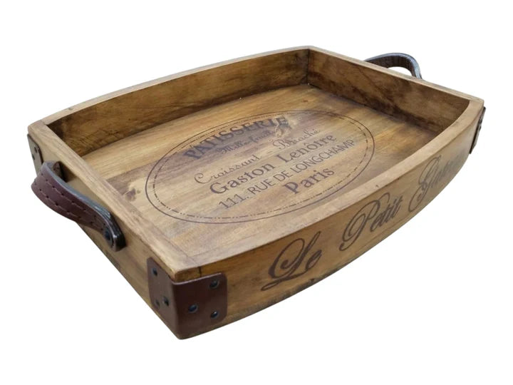 Curved Serving Tray With Leather Handle | Blue Goose Imports