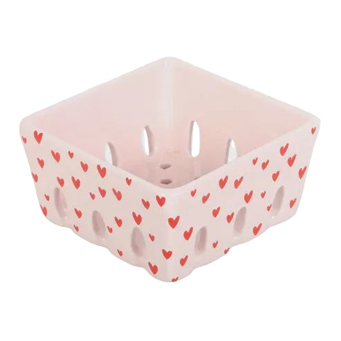 Pink Heart Print Ceramic Berry Basket | Nibble