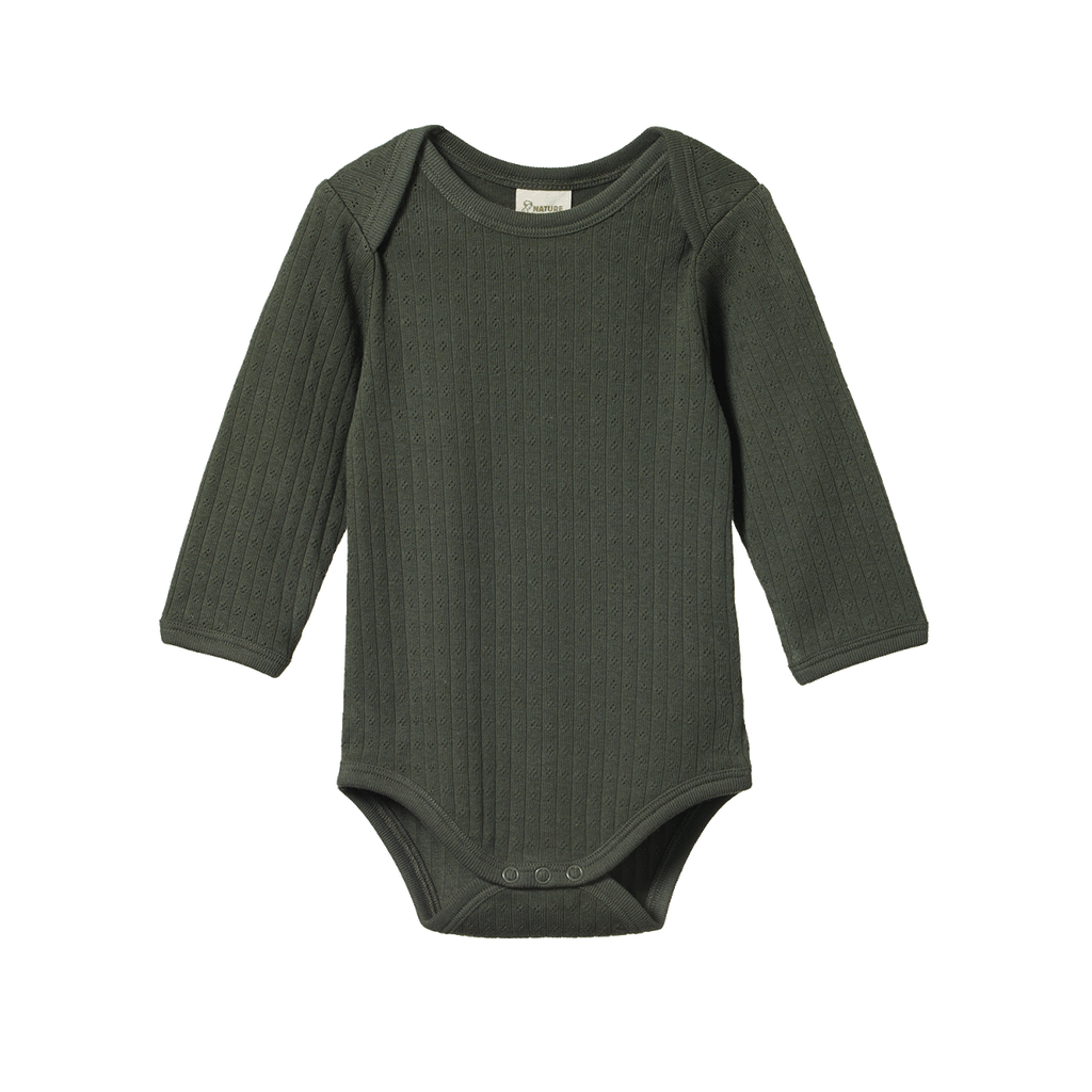 LONG SLEEVE BODYSUIT POINTELLE - Thyme | Nature Baby