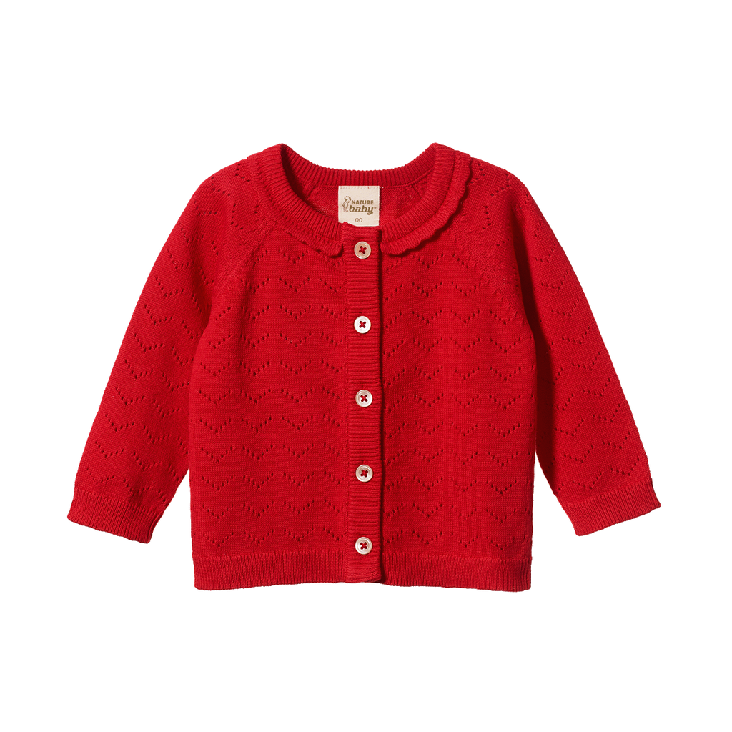 PIPER CARDIGAN - Raspberry Red Pointelle | Nature Baby