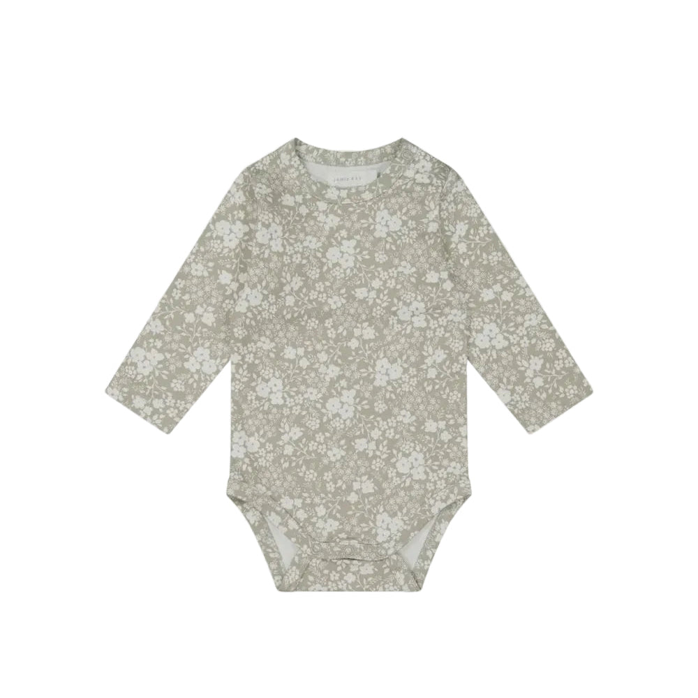 Organic Cotton Long Sleeve Bodysuit - Pansy Floral Mist | Jamie Kay