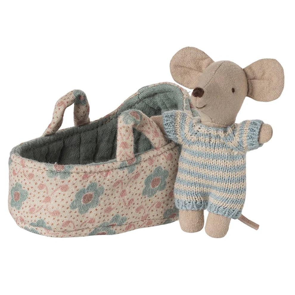 Baby Mouse in Carry Cot - Blue | Maileg