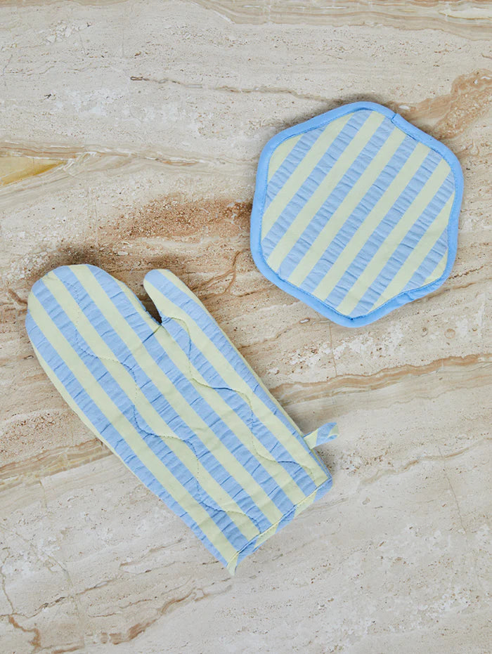 Butter Blue Seersucker Oven Mitt | Mosey Me
