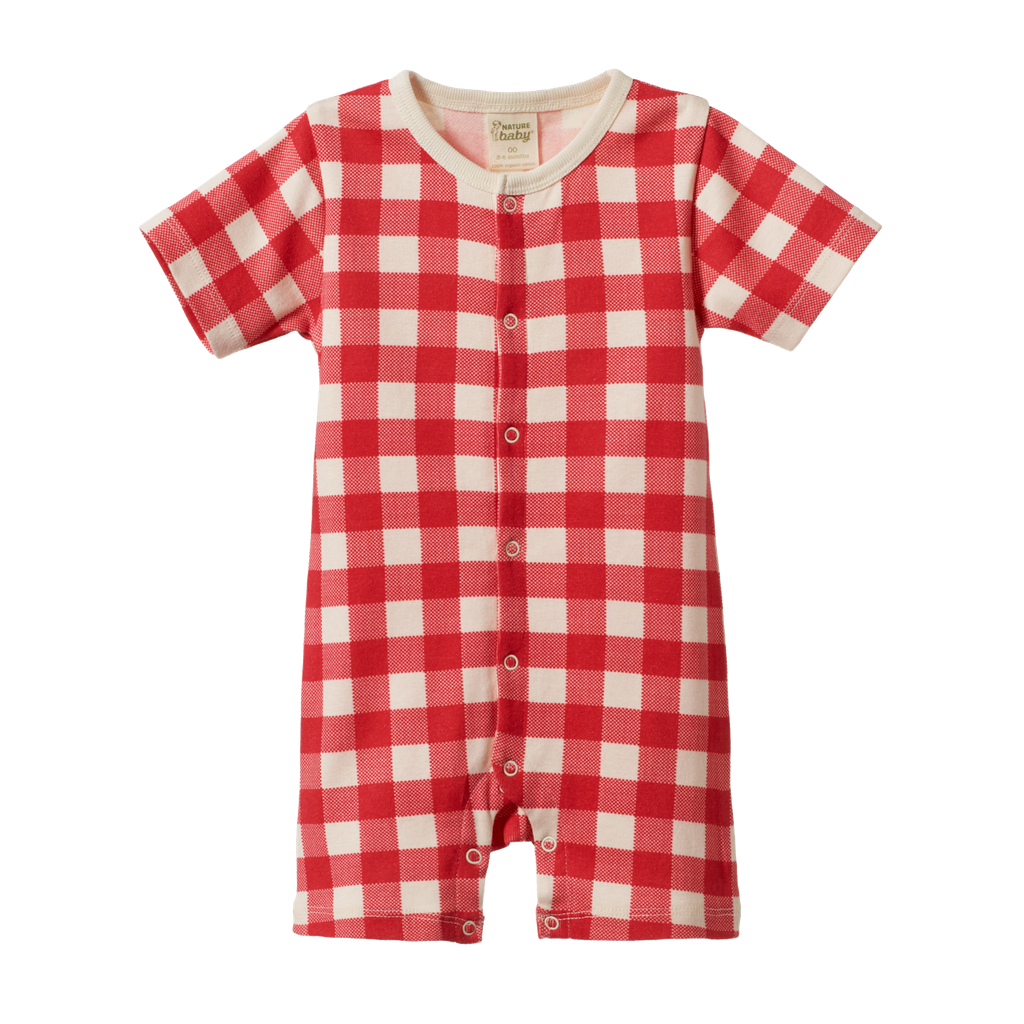 SUMMER SLEEPY SUIT - Red Crispin Check | Nature Baby