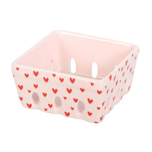 Pink Heart Print Ceramic Berry Basket | Nibble
