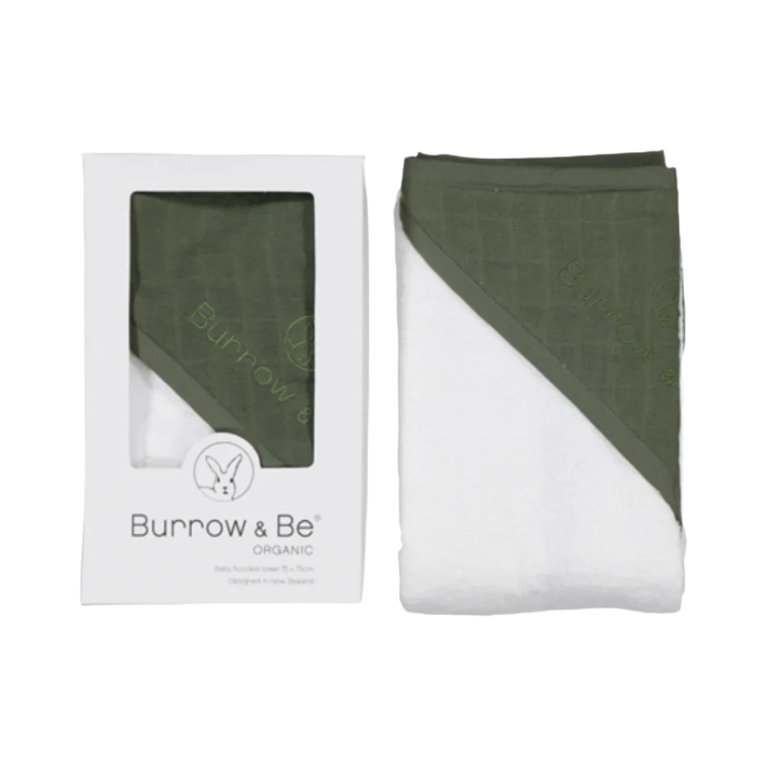 Baby hooded towel - Olive | Burrow & Be