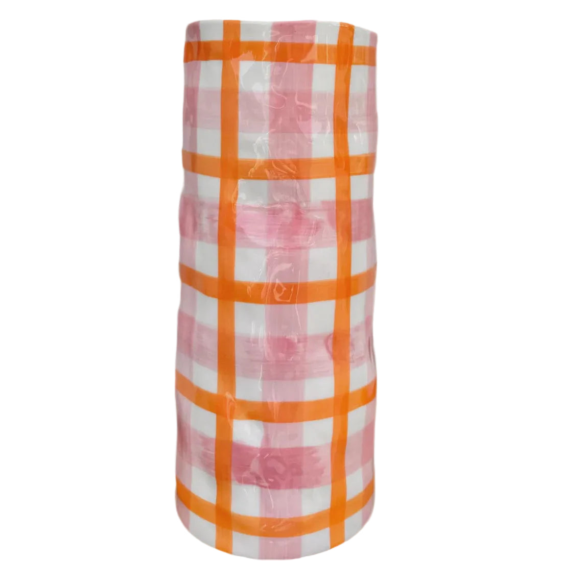 Ceramic Vase - Medium - Pink & Orange Gingham | Noss & Co