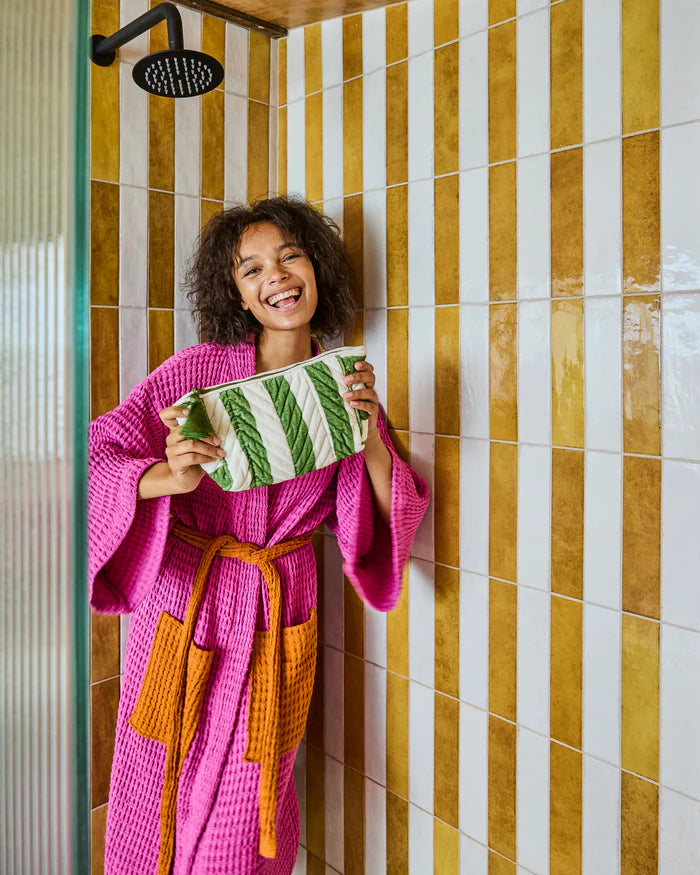 Moss Stripe Velvet Toiletry Bag | Kip & Co