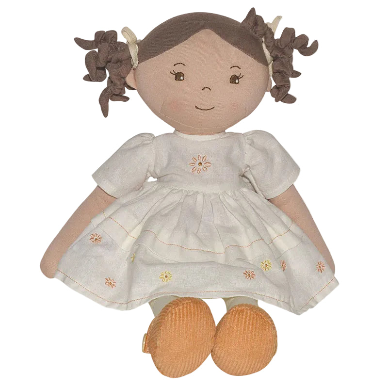 Cecilia - Dark Brown Hair with Cream Linen Dress | Tikiri Bonikka Collection