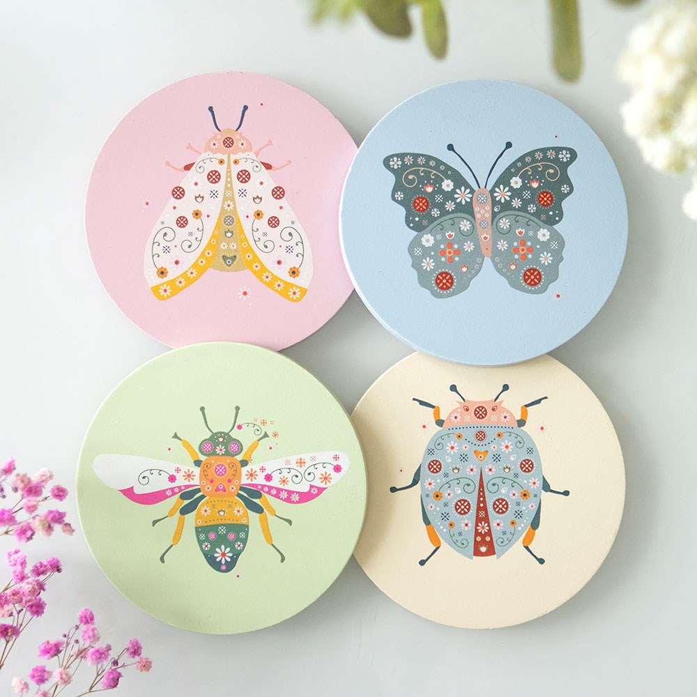 Floral Bug Coasters - Set of 4 | Nibble