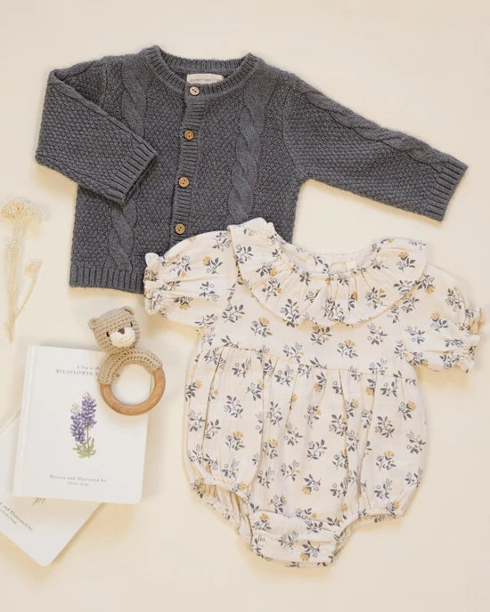 Collared Romper French Floral - Natural | Quincy Mae