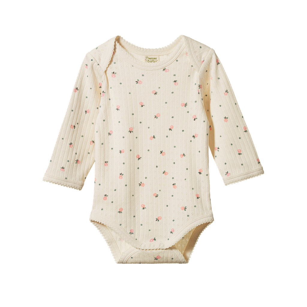 LONG SLEEVE BODYSUIT POINTELLE - Posey Blossom Print | Nature Baby