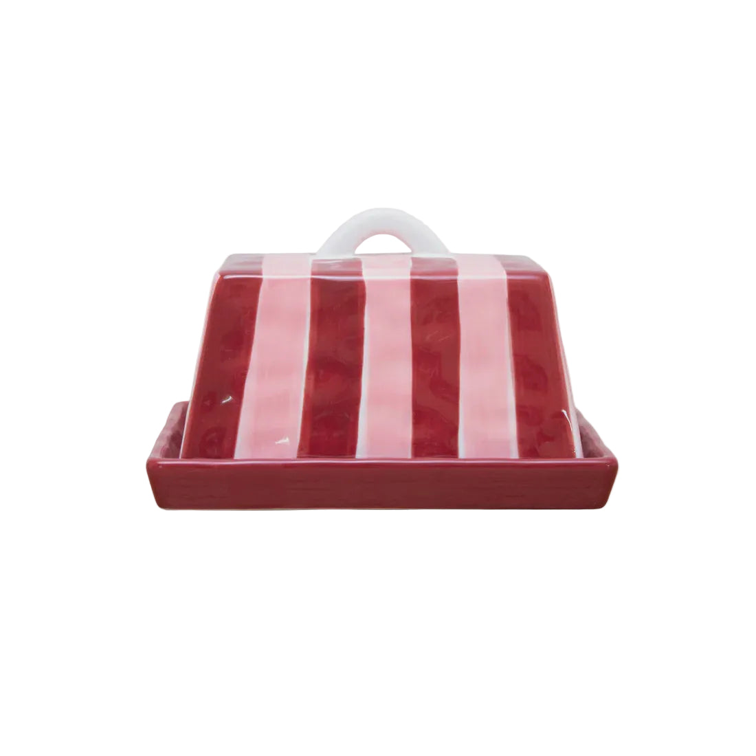 Ceramic Butter Dish - Large - Pink & Burgundy Stripe | Noss & Co