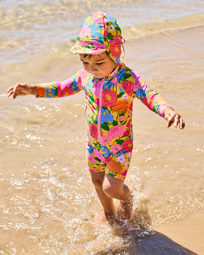 Follow The Sun Yellow Baby Long Sleeve Zip Bathers | Kip & Co