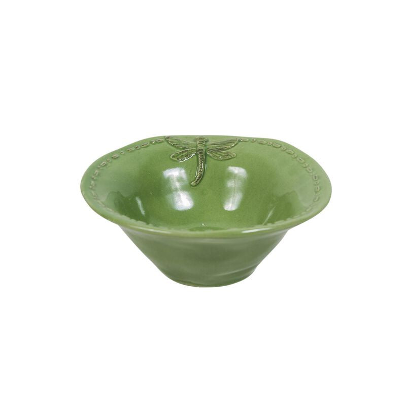 Dragonfly Stoneware Green Salt Bowl | French Country