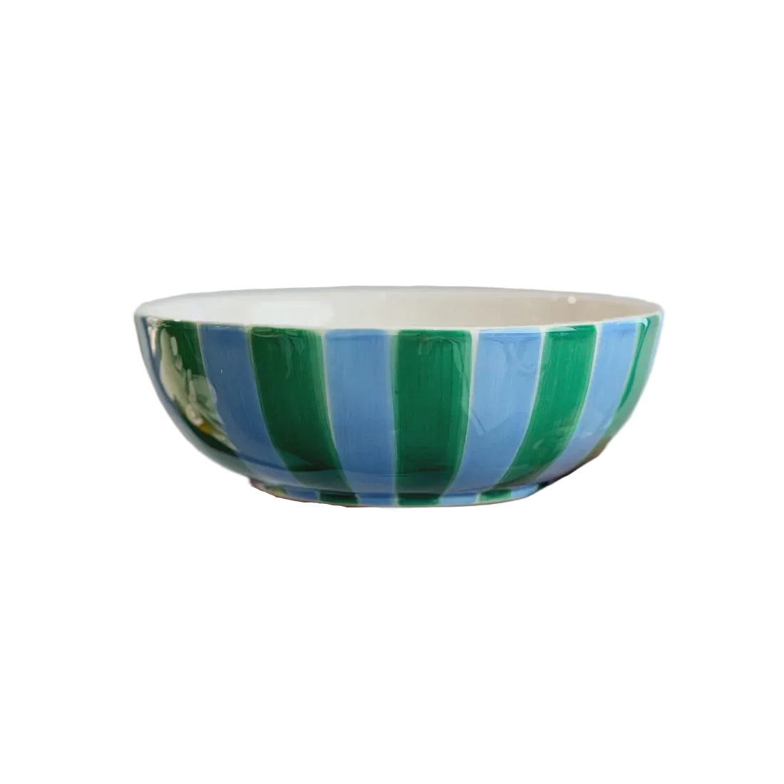 Ceramic Salad Bowl - Green & Cornflower Blue Stripe | Noss & Co