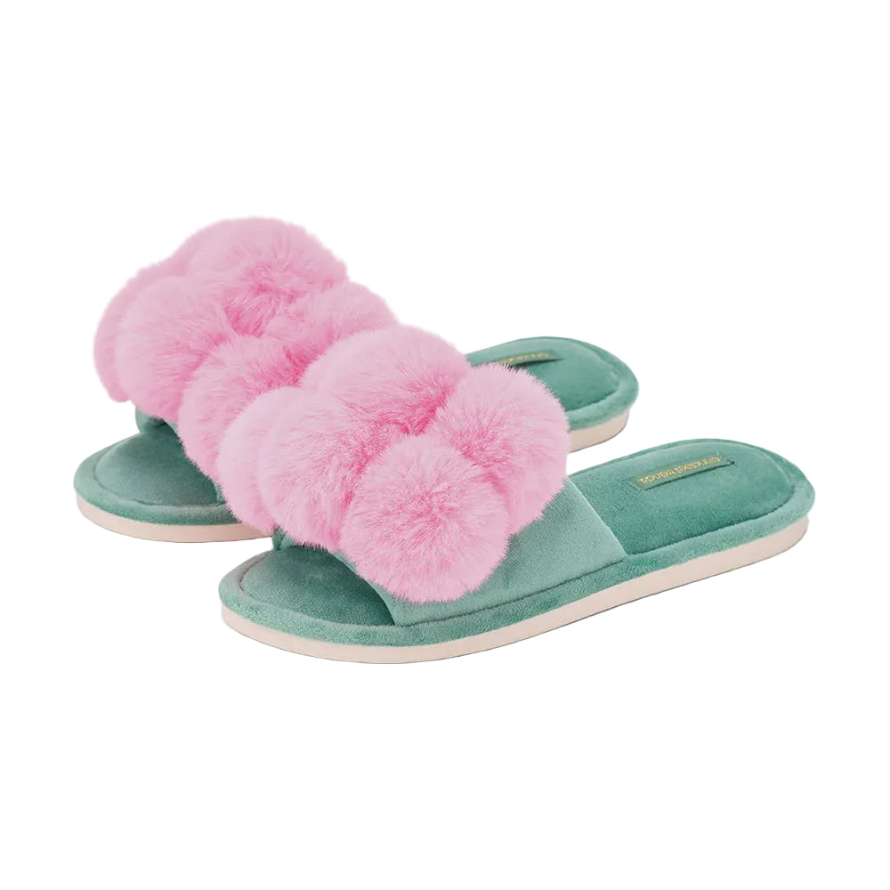 COSY LUXE Slippers Pom Pom - Candy Green | Annabel Trends