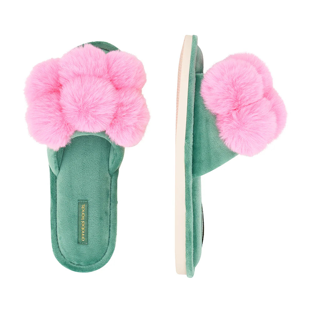 COSY LUXE Slippers Pom Pom - Candy Green | Annabel Trends