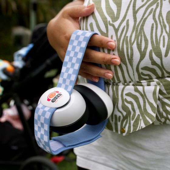 Baby Earmuffs - White/ Blue Checkered | Ems