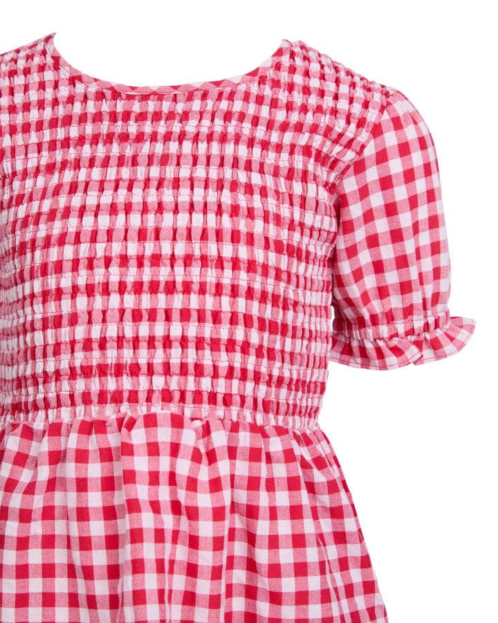 Elsa Gingham Shirred Dress - Red | Eve Girl