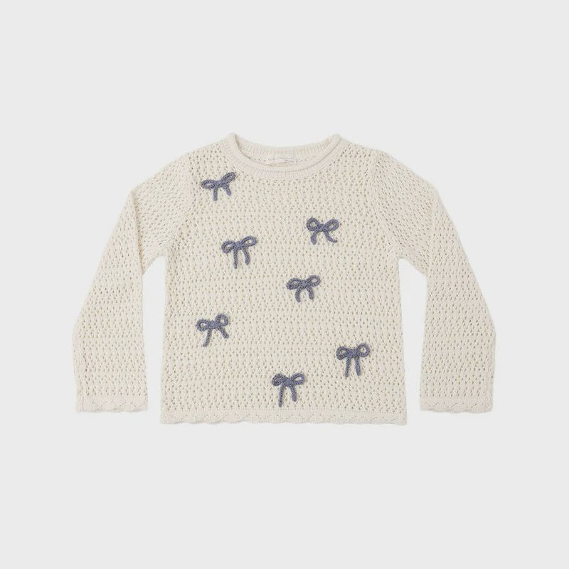 Crochet Knit Pullover - Bows - Natural | Rylee + Cru
