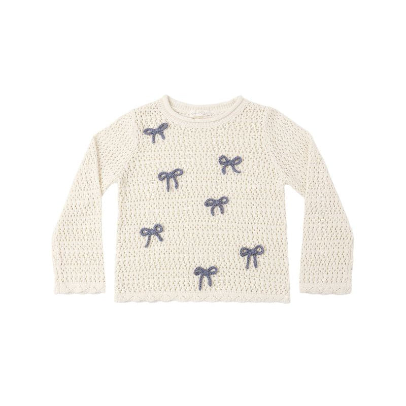 Crochet Knit Pullover - Bows - Natural | Rylee + Cru
