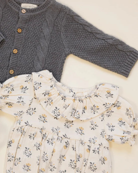 Collared Romper French Floral - Natural | Quincy Mae