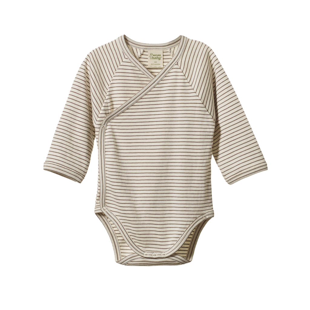 LONG SLEEVE KIMONO BODYSUIT - Mushroom Pinstripe | Nature Baby