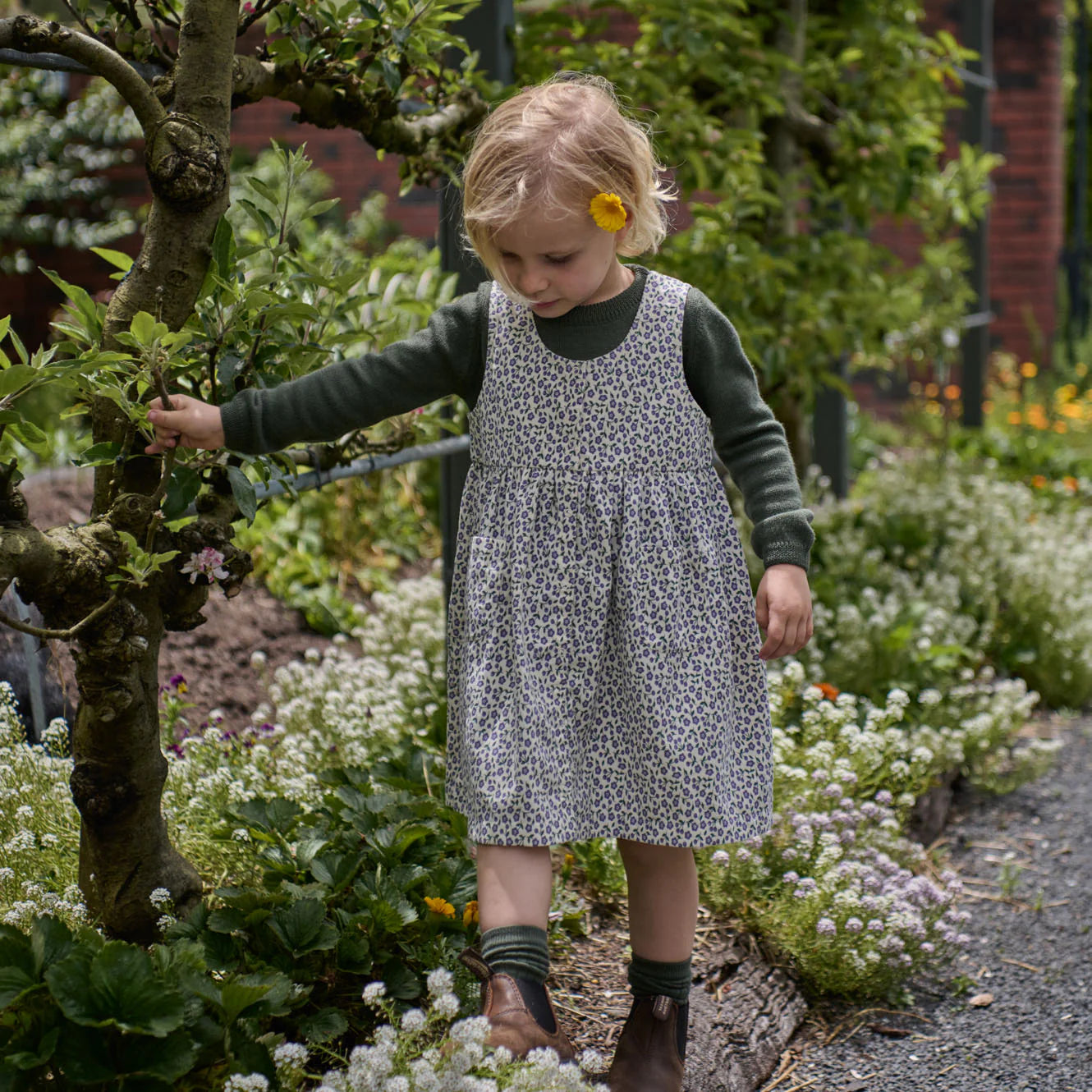 AMELIA PINAFORE - Briarwood Heron Print | Nature Baby