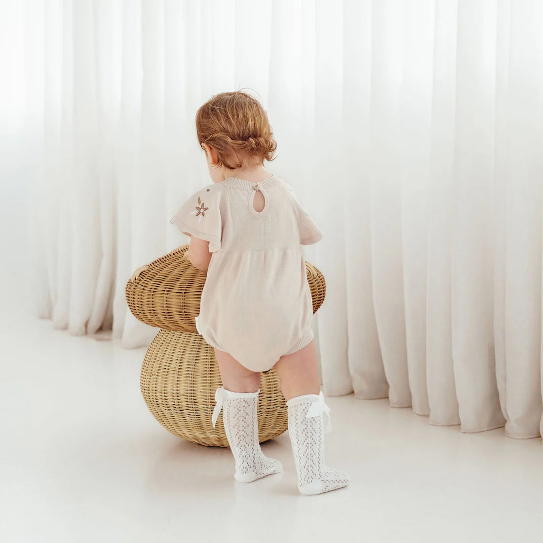 FLORAL EMBROIDERED OAT KNIT ROMPER || Sand | Aster & Oak