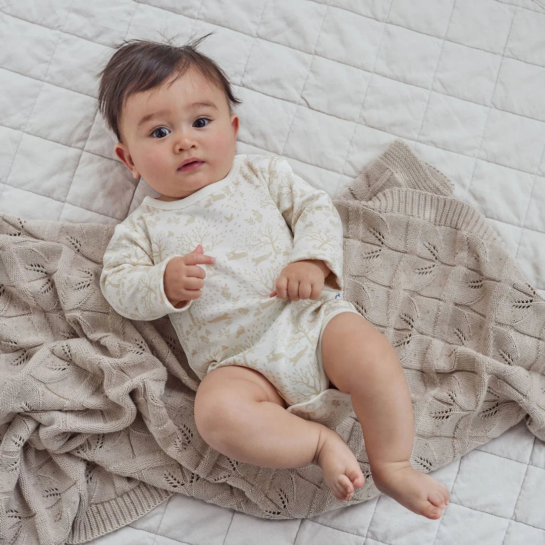 Woodland Ditsy LS Onesie || Natural | Aster & Oak