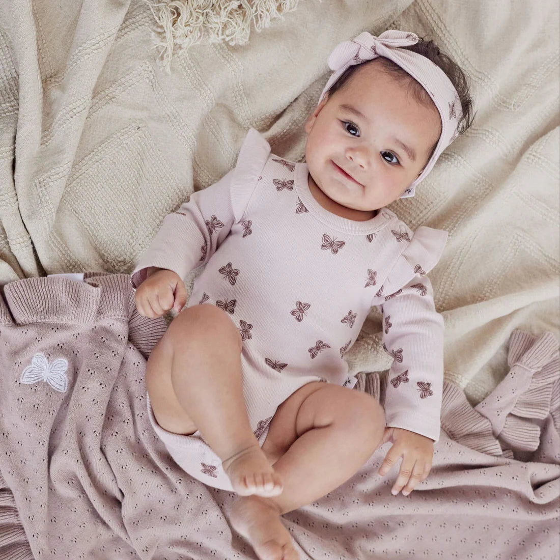 BUTTERFLY RIB FLUTTER ONESIE || Violet | Aster & Oak