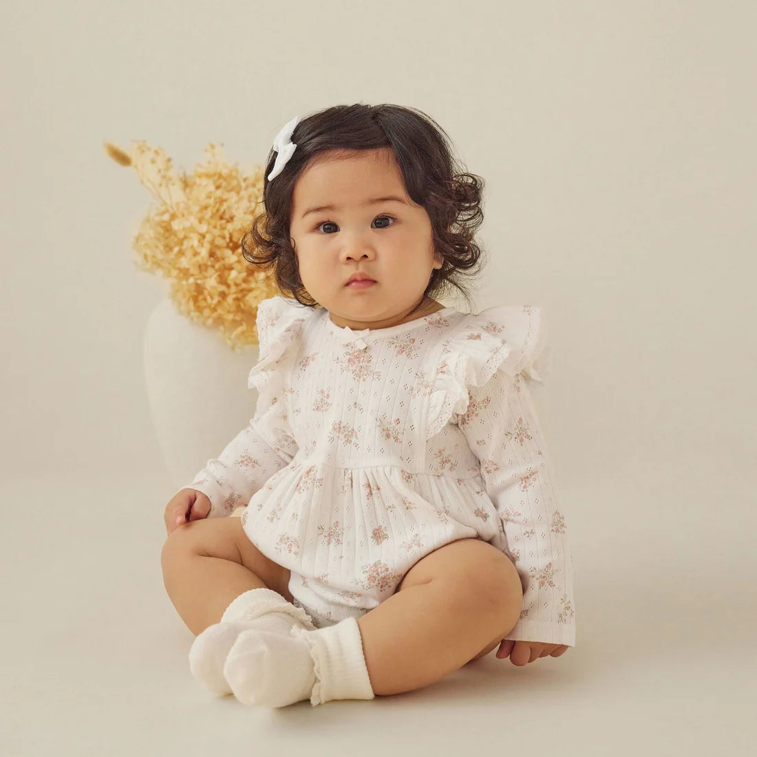 POSIE FLORAL BUBBLE ROMPER || White | Aster & Oak
