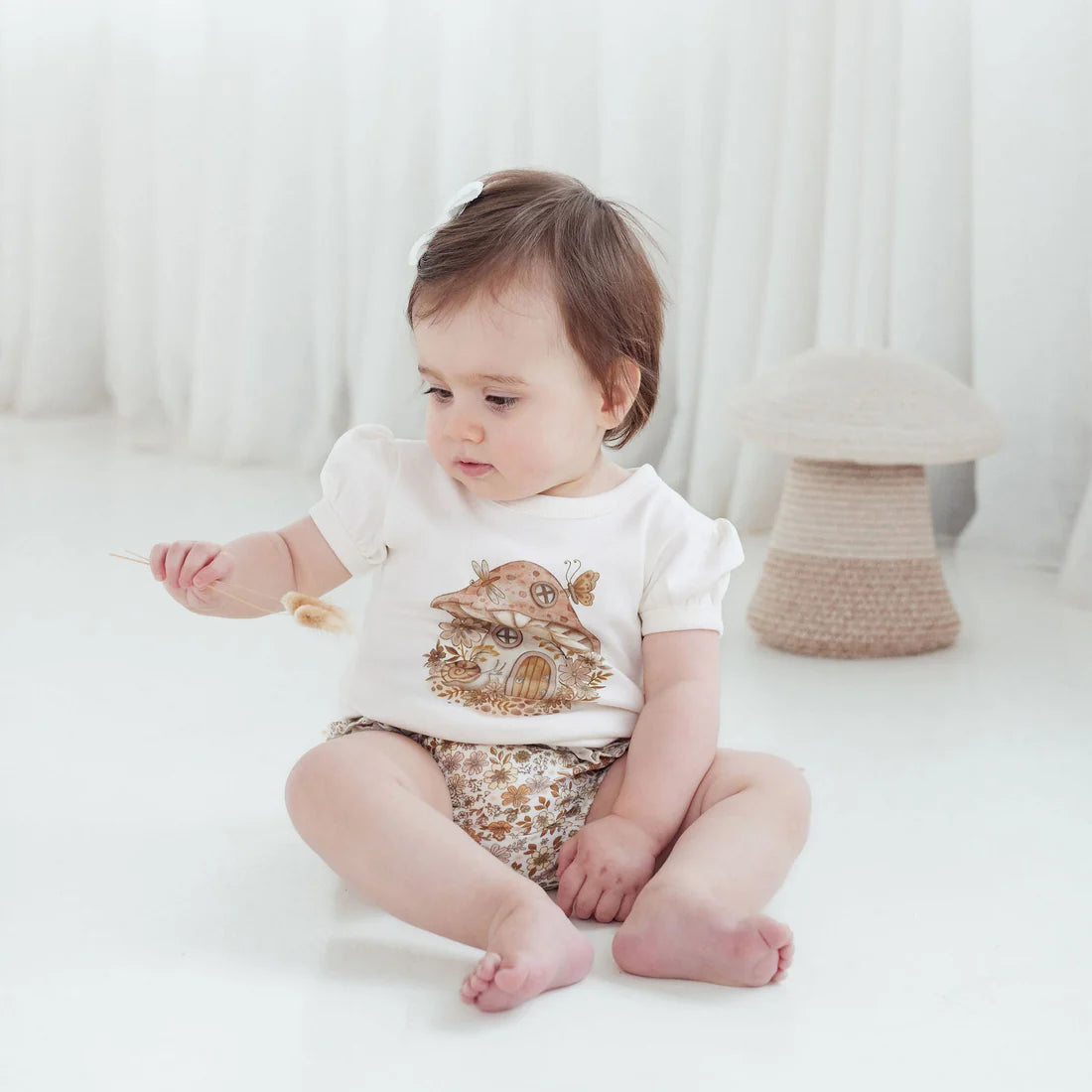 Mushroom House Print Onesie || Natural | Aster & Oak