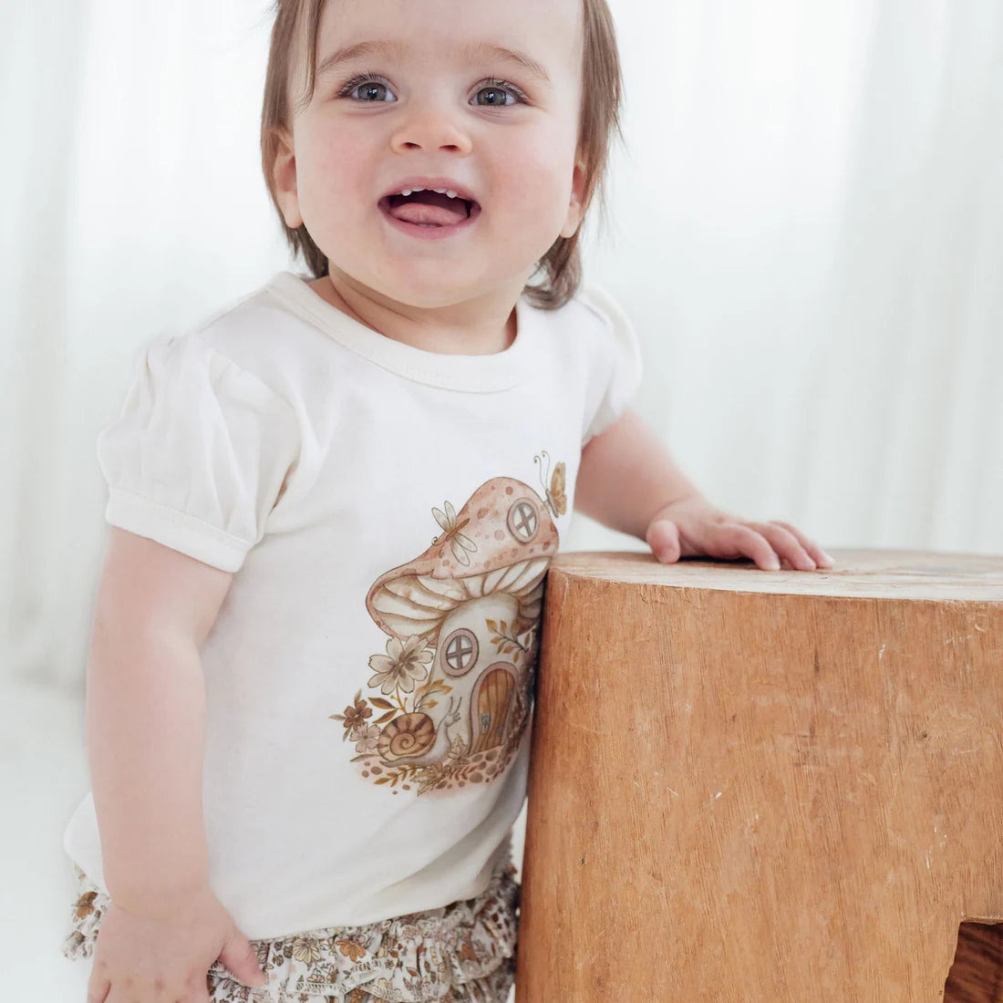 Mushroom House Print Onesie || Natural | Aster & Oak