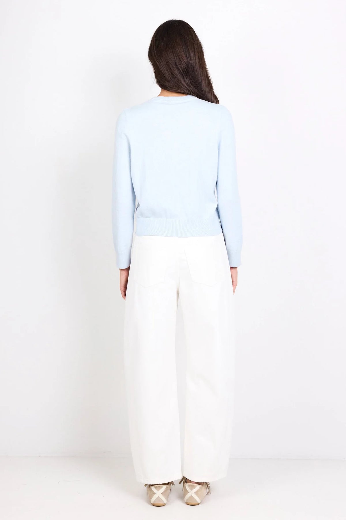 Autograph Ice Blue Soft Fine Gauge Crewneck Cardigan | Stories Be Told