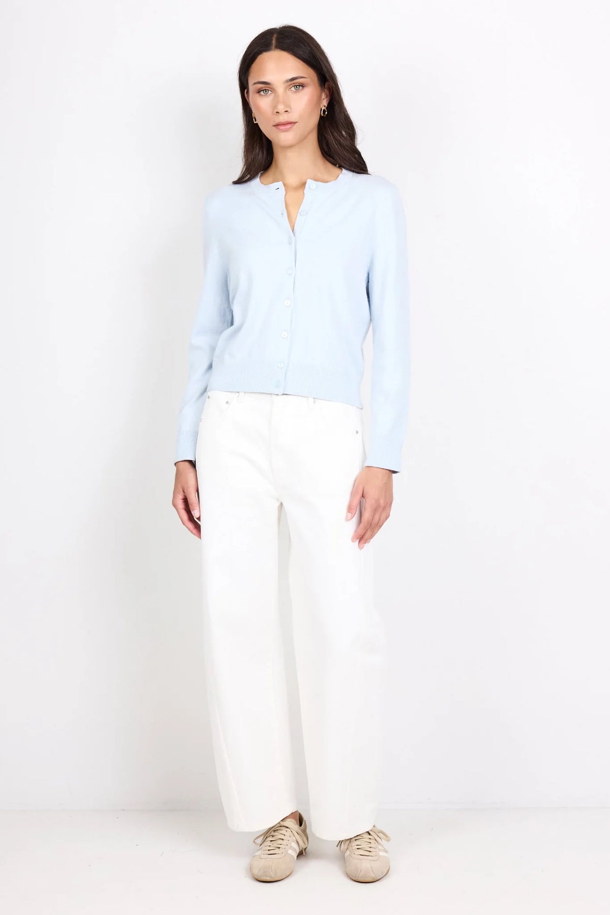 Autograph Ice Blue Soft Fine Gauge Crewneck Cardigan | Stories Be Told