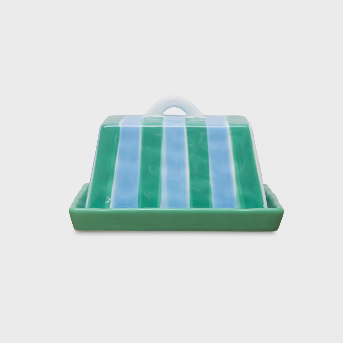 Ceramic Butter Dish - Large - Cornflower Blue & Green Stripe | Noss & Co