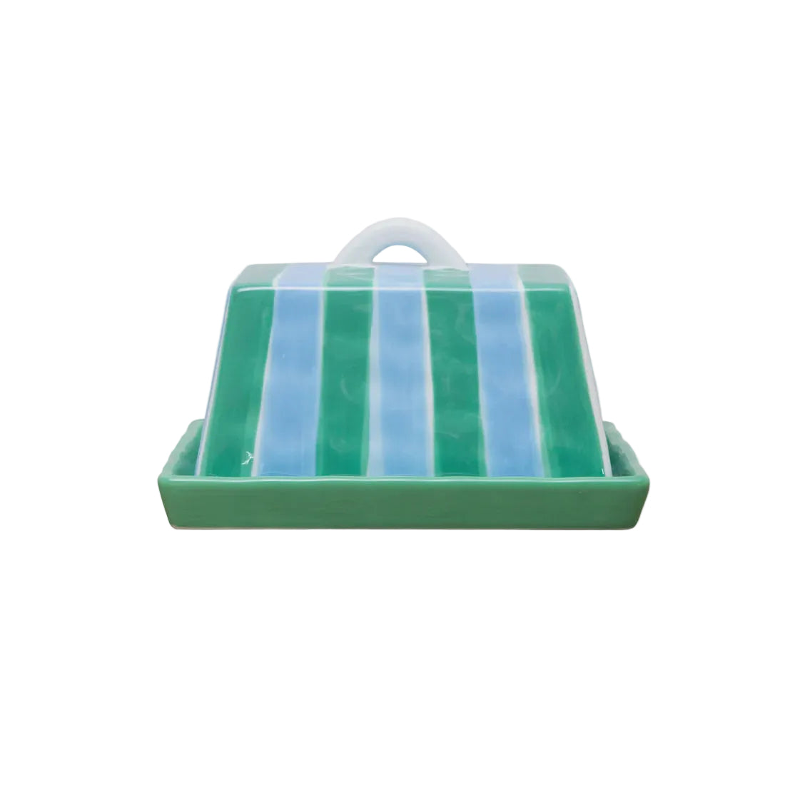 Ceramic Butter Dish - Large - Cornflower Blue & Green Stripe | Noss & Co